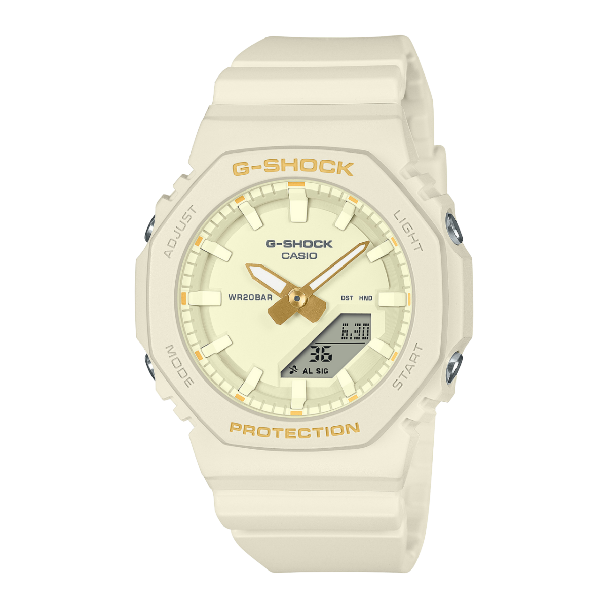 GMA-P2100VA-7ADR – Casio G-Shock Women’s Analog-Digital White Watch with Colorful Artistic Accents
