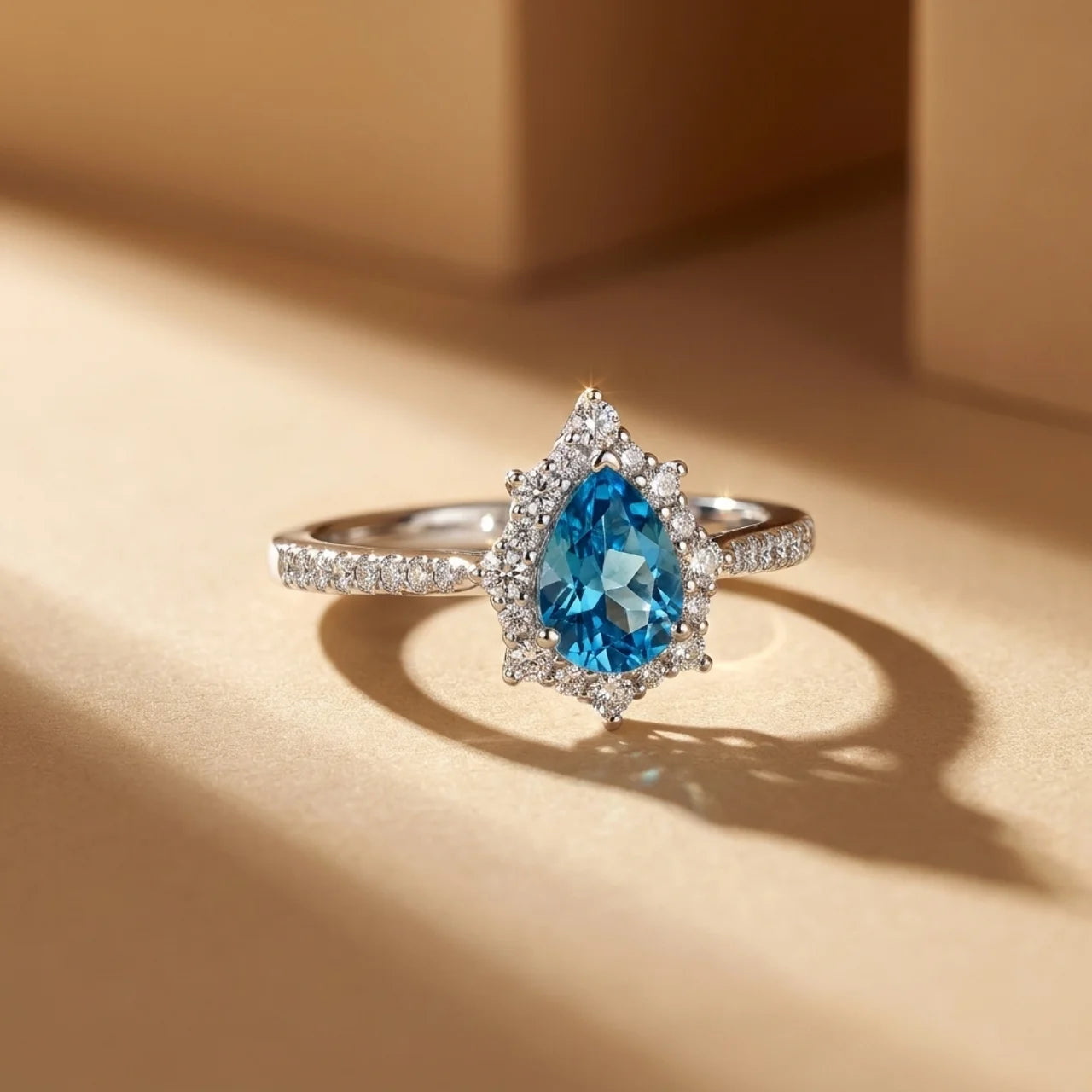 925 Silver Ring with a Light Blue Teardrop Stone and Delicate Details