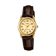 Casio Analog Women’s Watch – Gold Dial, Gold-Tone Case and Brown Leather Strap