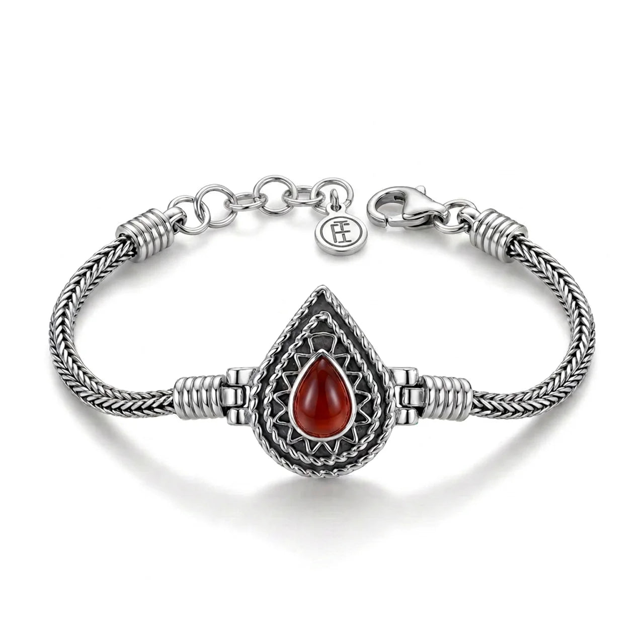925 Silver Bracelet with Red Agate Stone