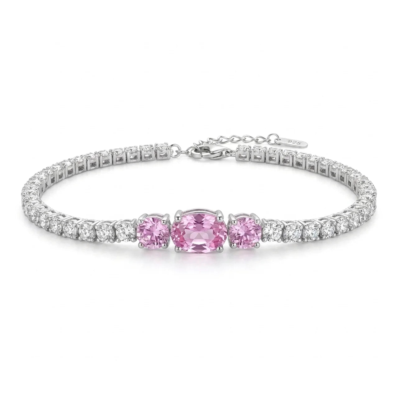 Royal Bracelet with Pink Stone and Sparkling Zircon in 925 Silver