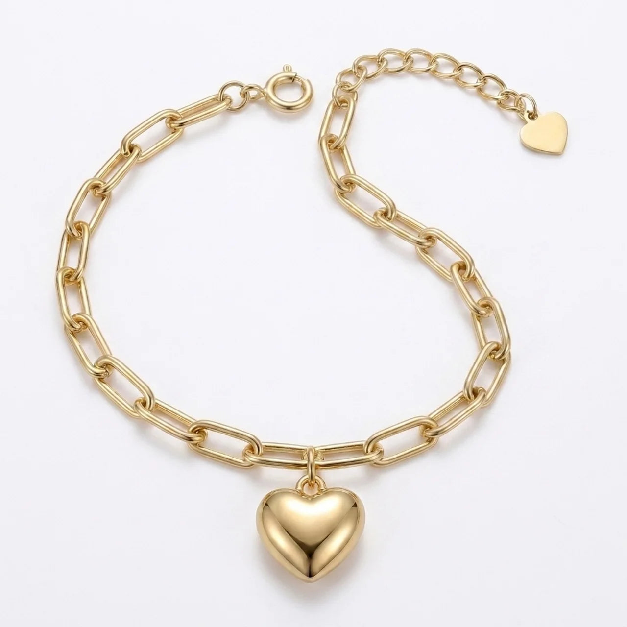 925 Silver Chain Bracelet with Gold Plated Heart Charm
