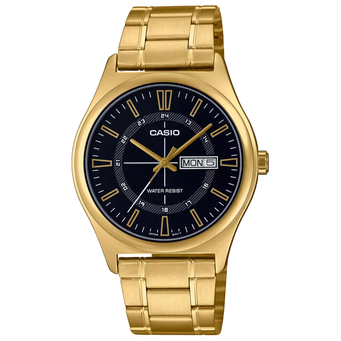 Casio Men's Analog Watch - Black Dial & Gold Stainless Steel Band