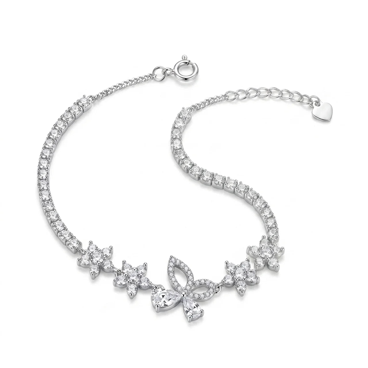 925 Silver Tennis Bracelet with a Sparkling Butterfly