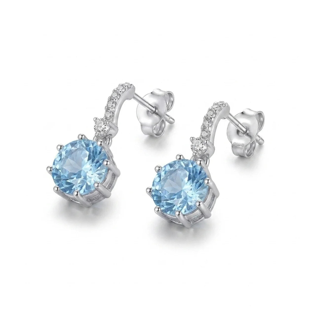 925 Silver Earrings with Sparkling Stones and Rectangular Blue Gem Design