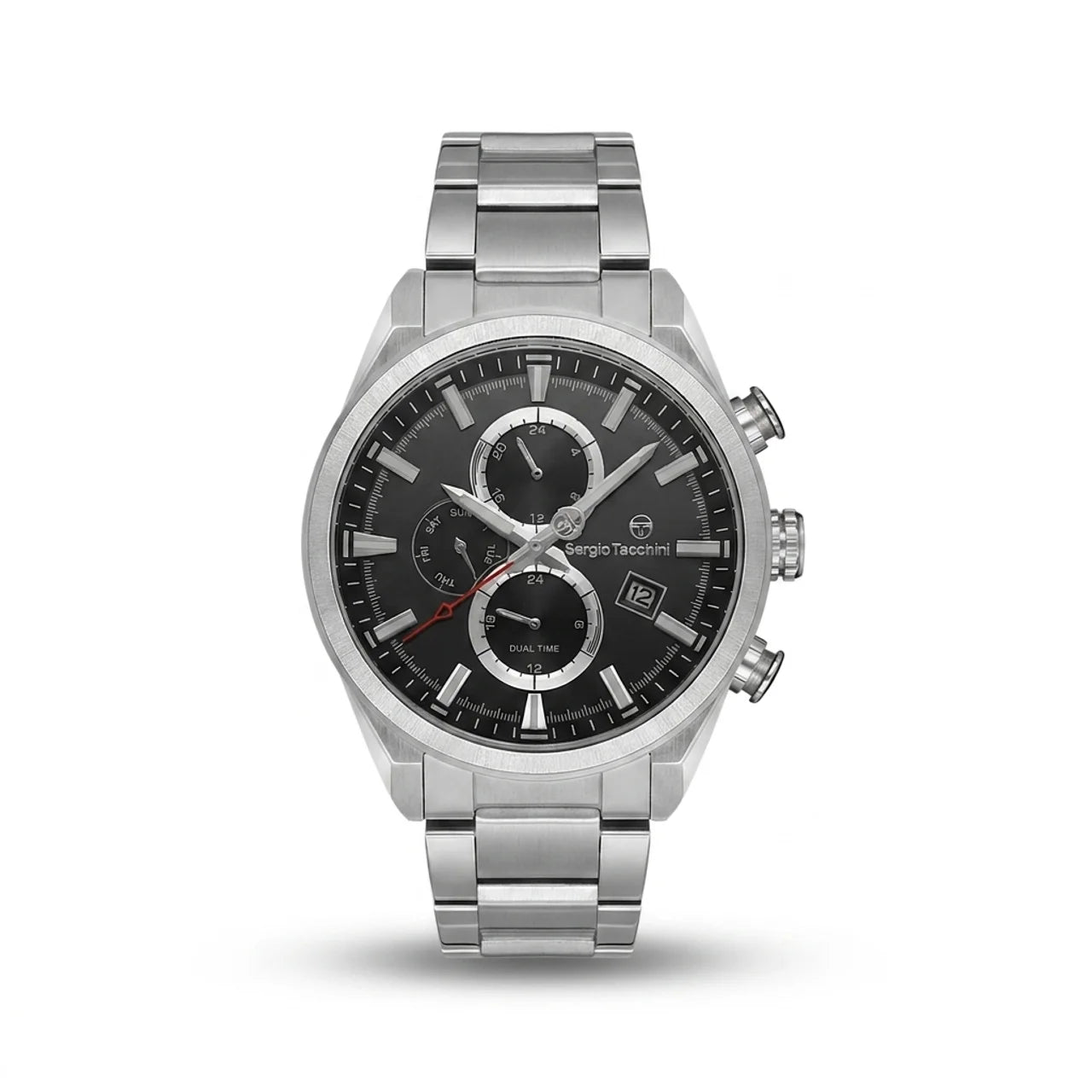 Sergio Tacchini Men's Chronograph Watch with Black Dial and Silver Stainless Steel Bracelet