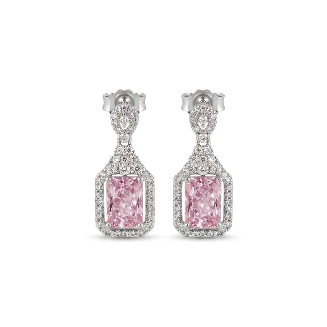 925 Silver Twist Hoop Earrings with Light Pink Rectangular Ice-Crushed Stone