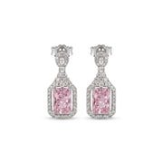 925 Silver Twist Hoop Earrings with Light Pink Rectangular Ice-Crushed Stone