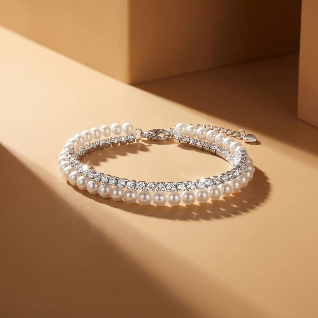 Elegant 925 Silver Bracelet Fully Encrusted with Pearls