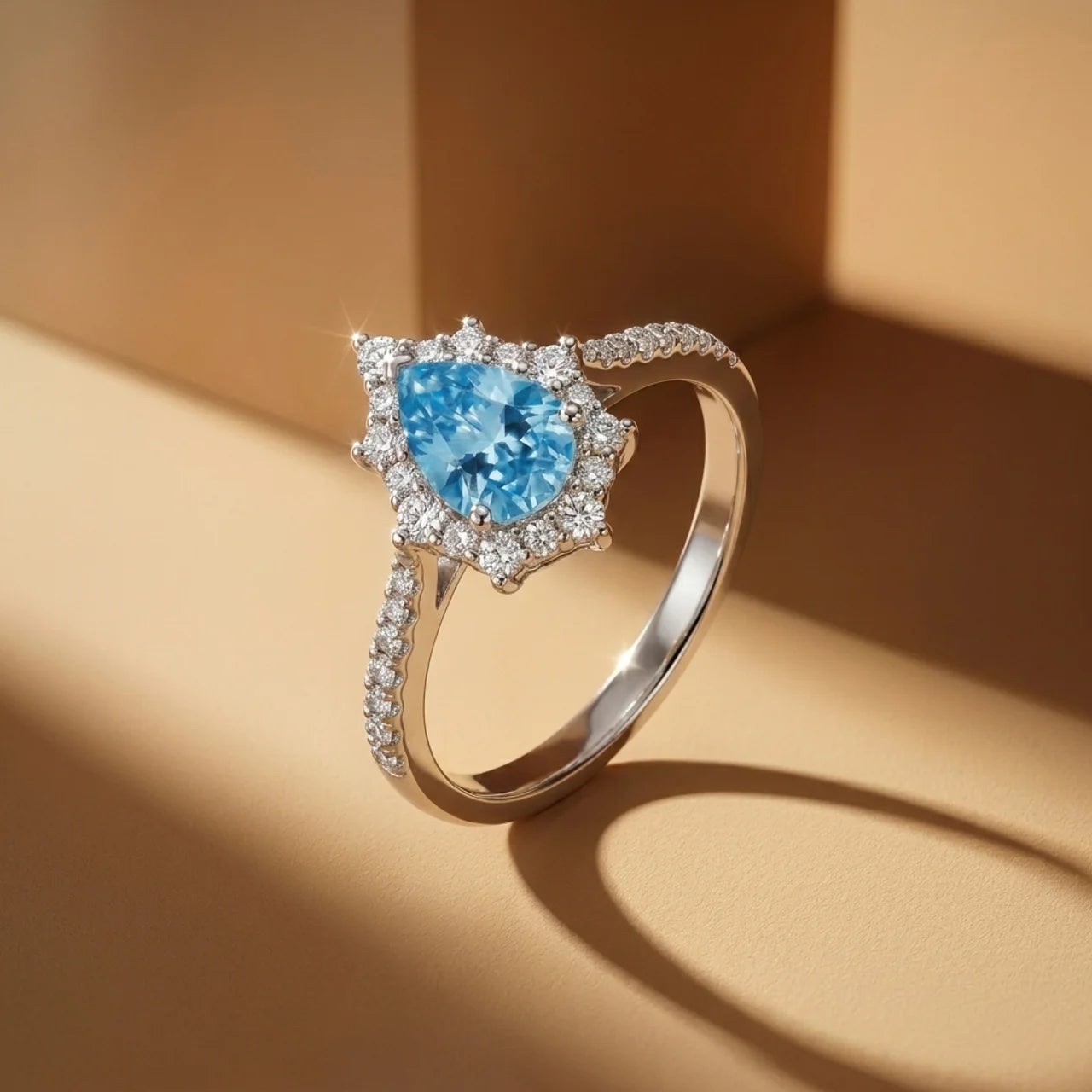 925 Silver Ring with a Light Blue Teardrop Stone and Delicate Details