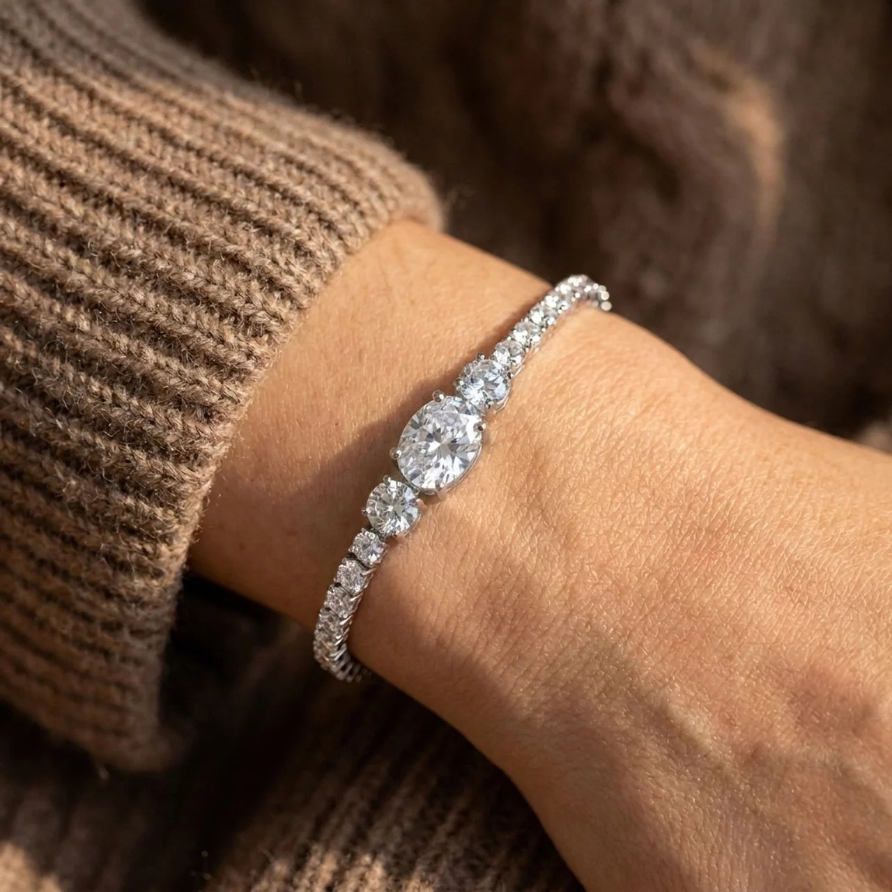 925 Silver Tennis Bracelet with Three Sparkling Stones