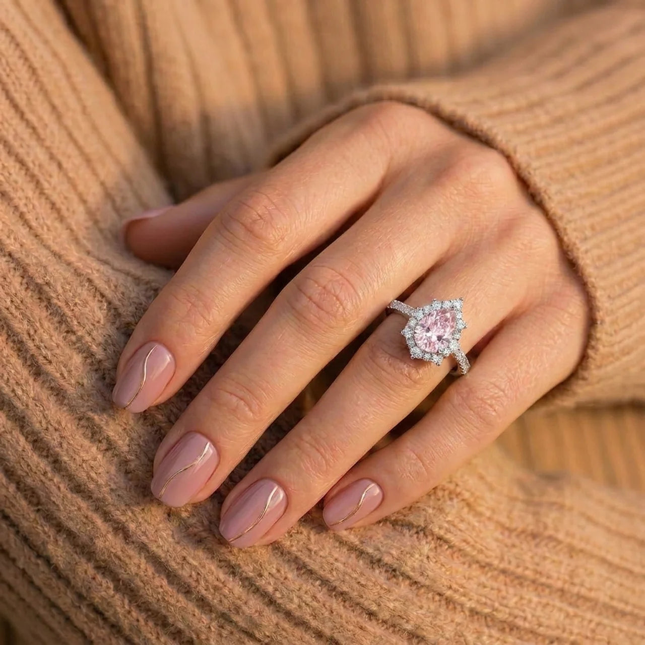 925 Silver Ring with a Pink Teardrop Stone and Delicate Details