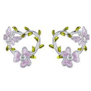 حلق علي شكل قلب متوج بالفراشات والزهور الارجوانيه فضة عيار 925