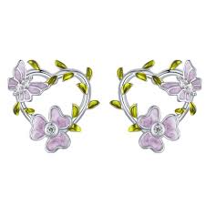 حلق علي شكل قلب متوج بالفراشات والزهور الارجوانيه فضة عيار 925