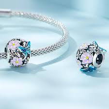 دلاية انسيال مفرغة علي شكل فراشة وزهور فضة عيار925