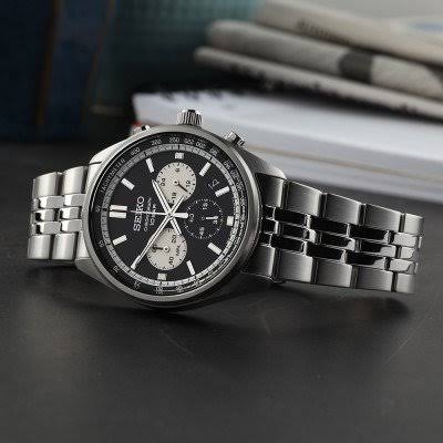 Seiko Black Dial Silver Stainless Steel Men's Watch
