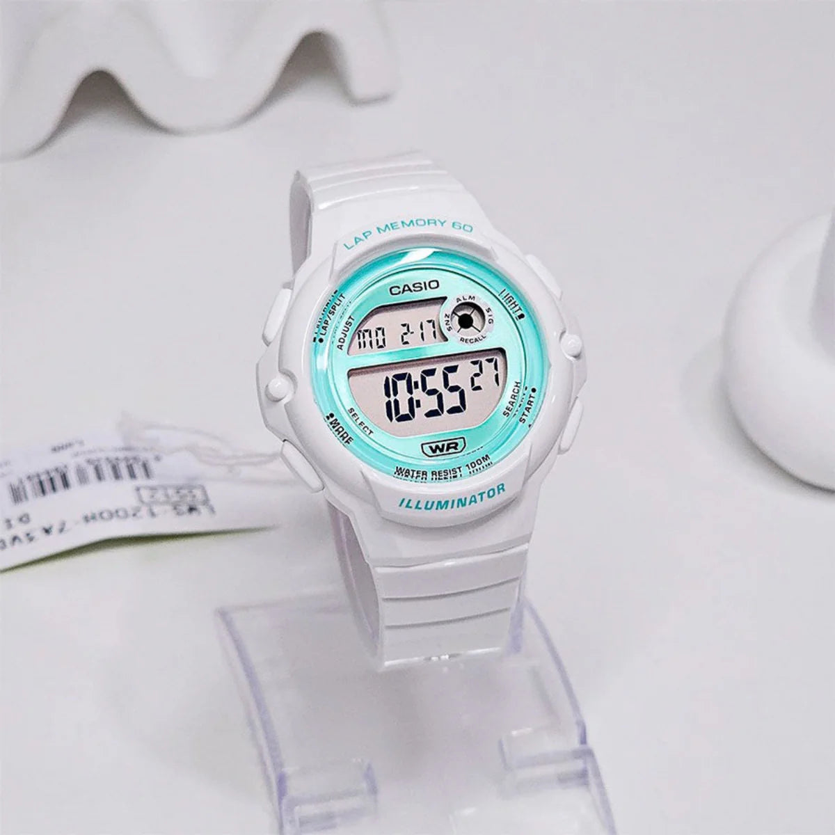 Casio Women's Digital Watch, Blue Dial, Round, White Resin Band - LWS-1200H-7A3VDF