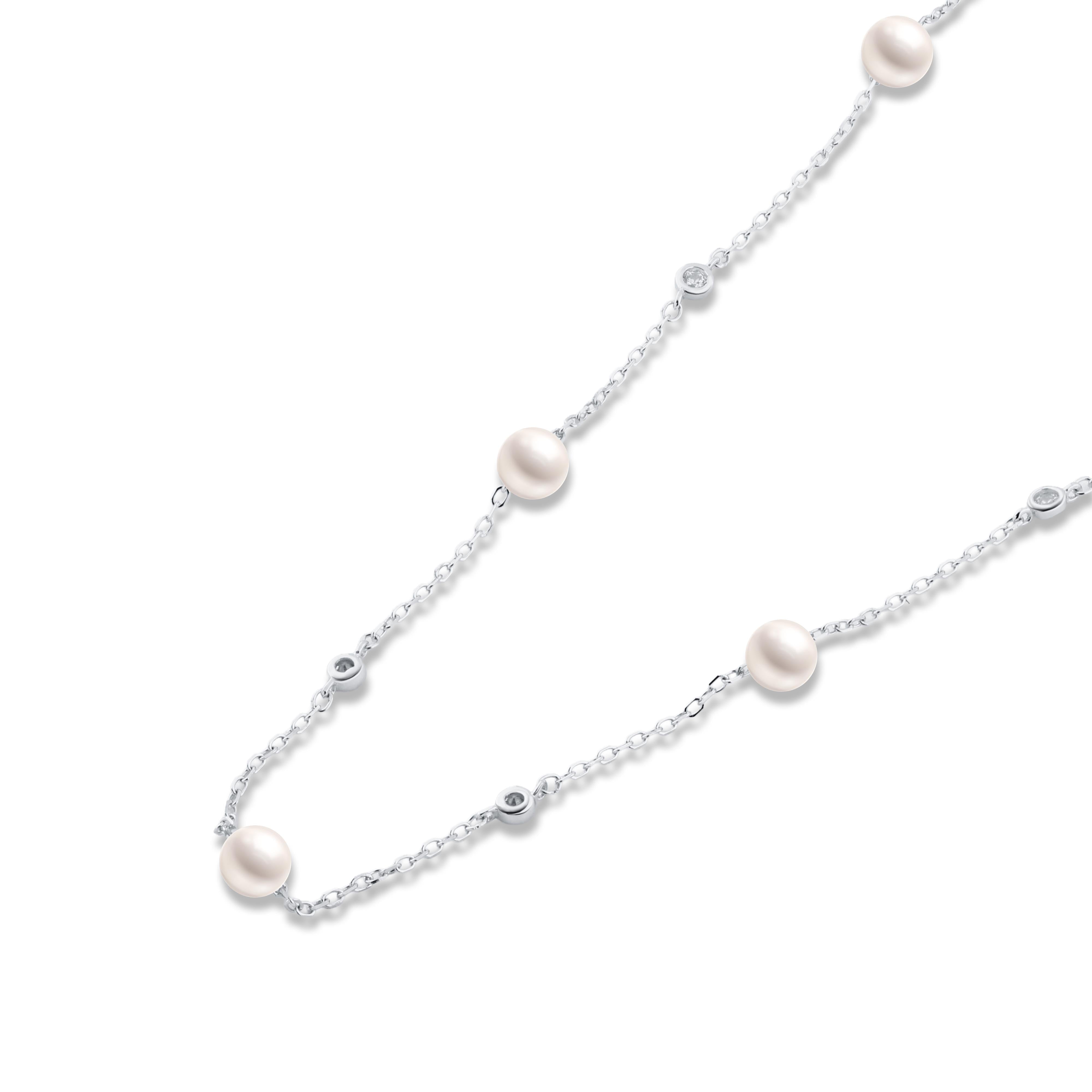 عقد ناعم بلؤلؤ وفصوص لامعة فضة 925