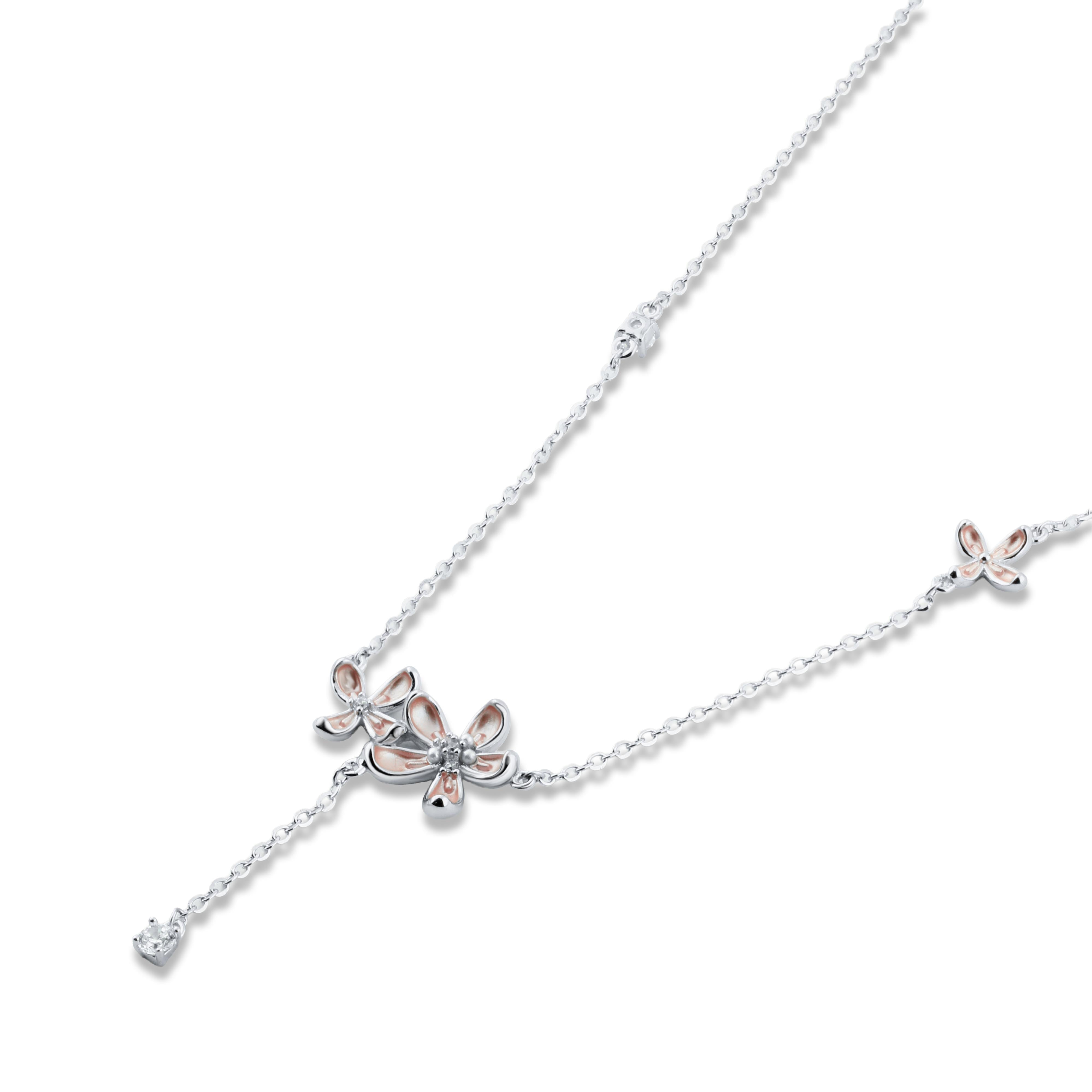 عقد زهور ناعم بلمسة وردي فضة عيار 925