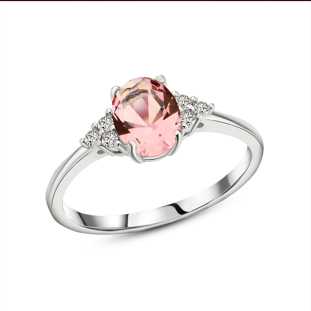 925 Silver Ring with Oval Pink Zircon Stone