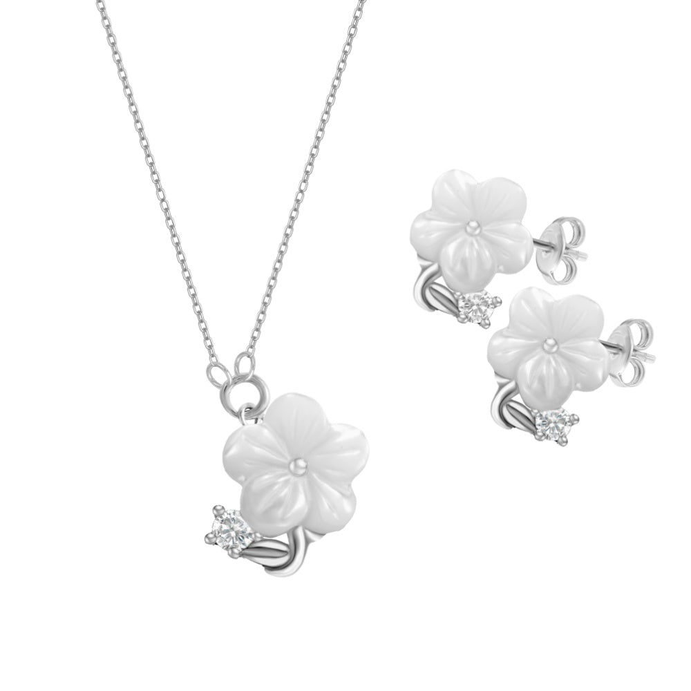 925 Sterling Silver Rose Shaped Jewelry Set