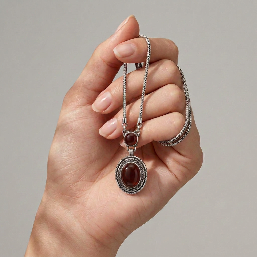 925 Silver Oval Red Agate Necklace – Heritage Design