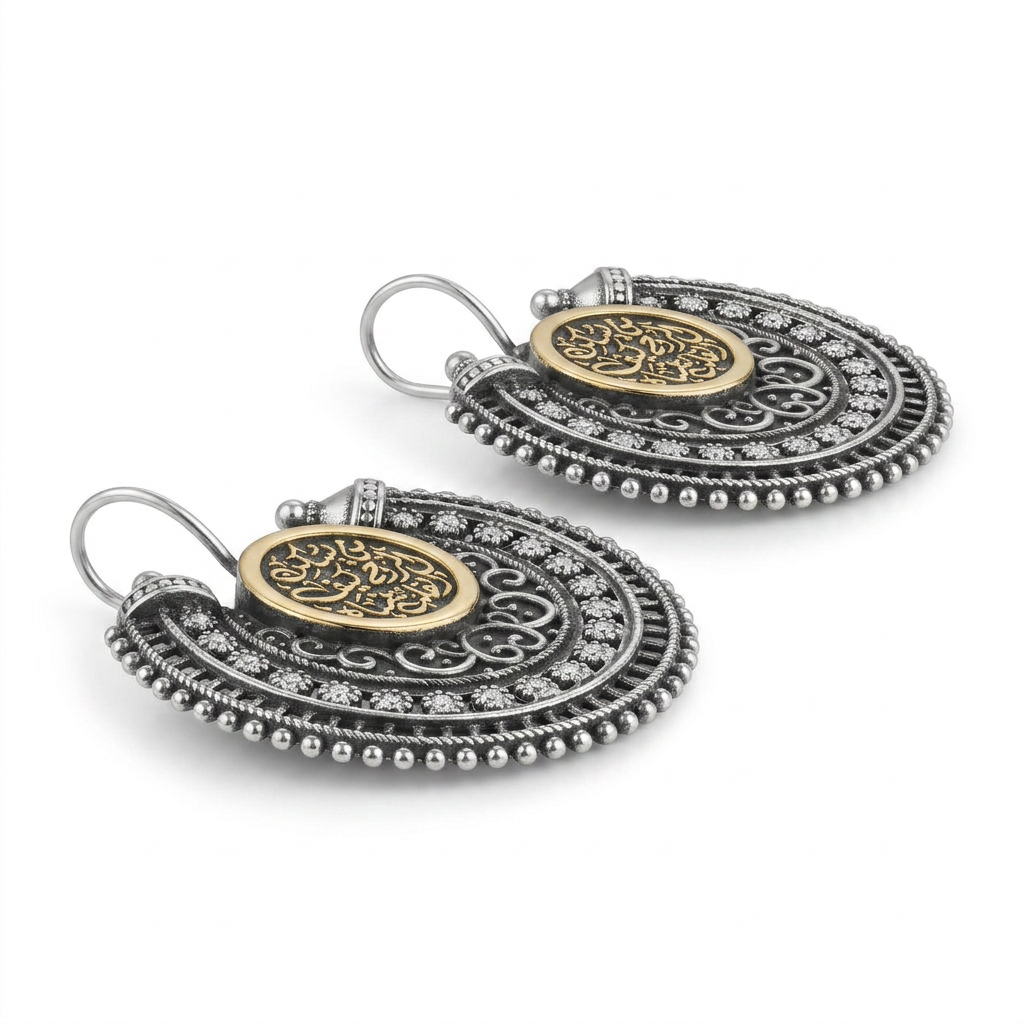925 Silver Earrings with the Phrase "Man Yaskun Al Rouh Kaif Al Qalb Yansah"