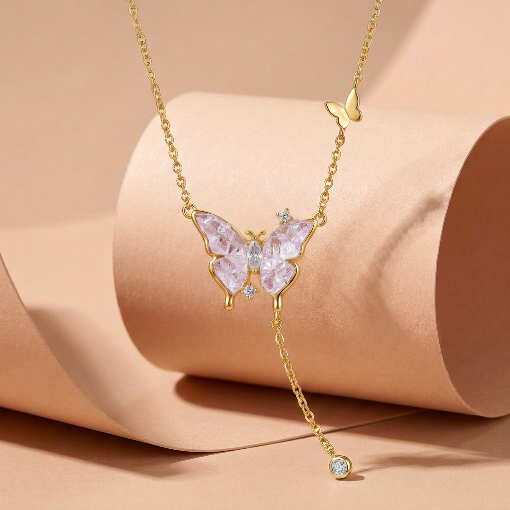 925  Silver Women’s Delicate Necklace with Double-Wing Butterfly Design