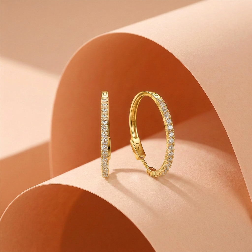 Fully Encrusted Women’s Hoop Earrings in 925 Silver
