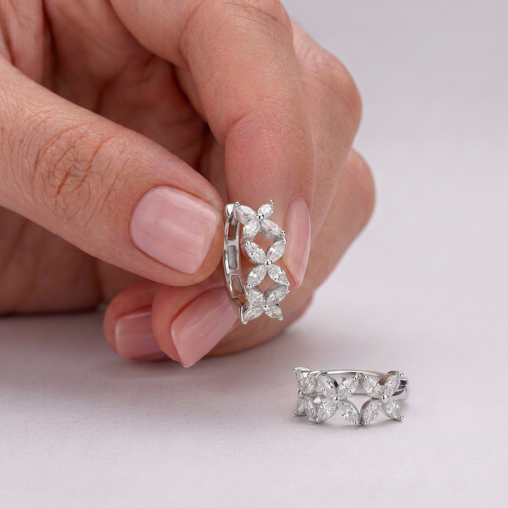 925  Silver Elegant Earrings with Clustered Flower Design