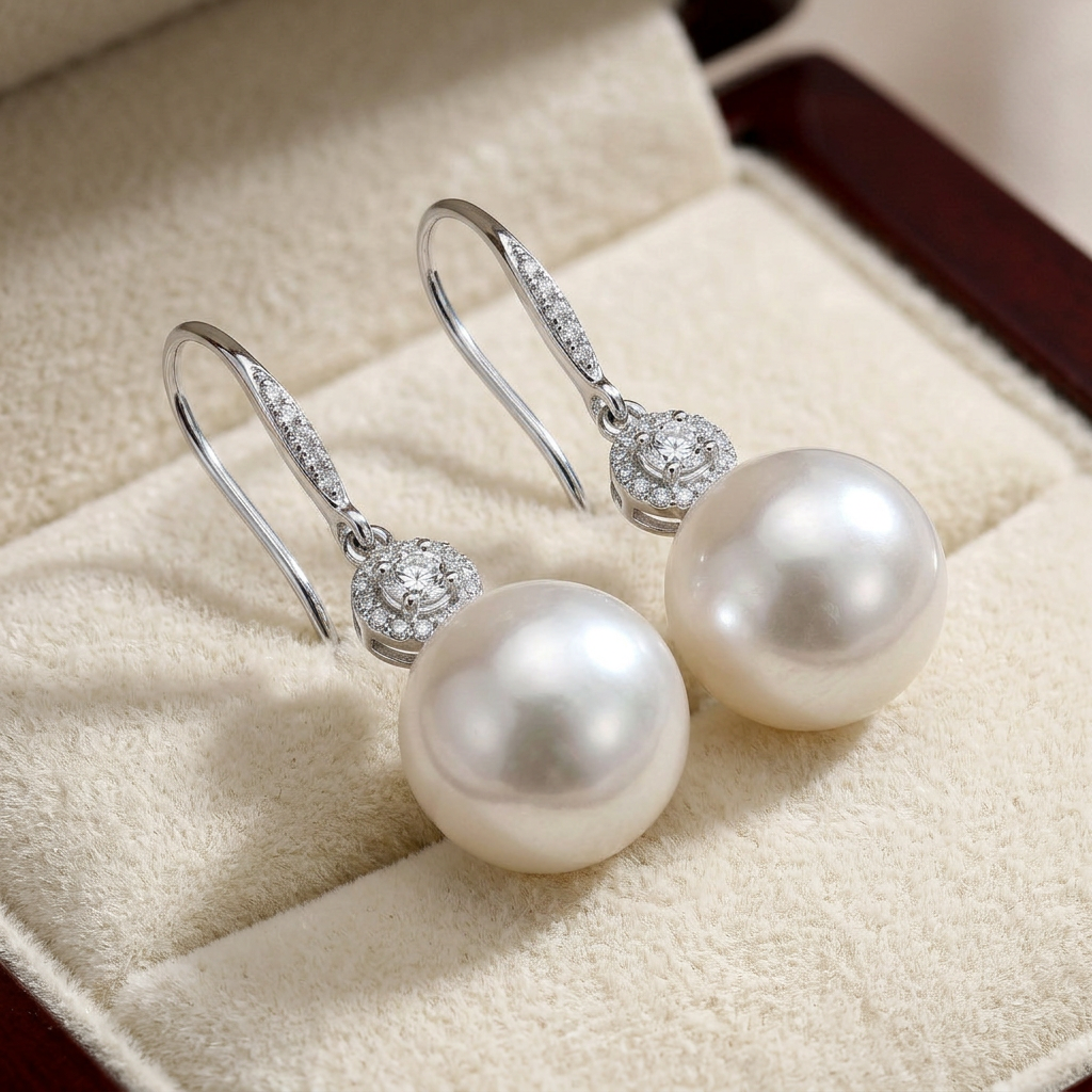 Long 925 Silver Earrings with Luminous Pearl Details