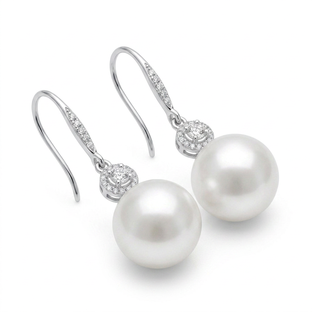Long 925 Silver Earrings with Luminous Pearl Details