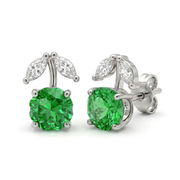 925 Silver Screw Back Cherry Design Earrings with a Green Stone