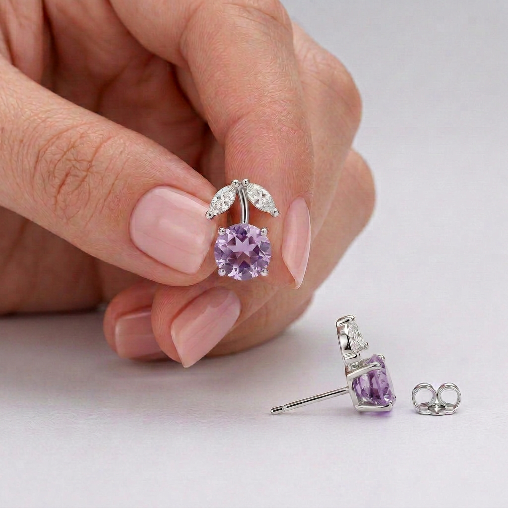 Purple Cherry Stud Earrings