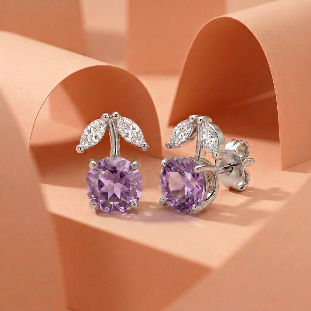 Purple Cherry Stud Earrings
