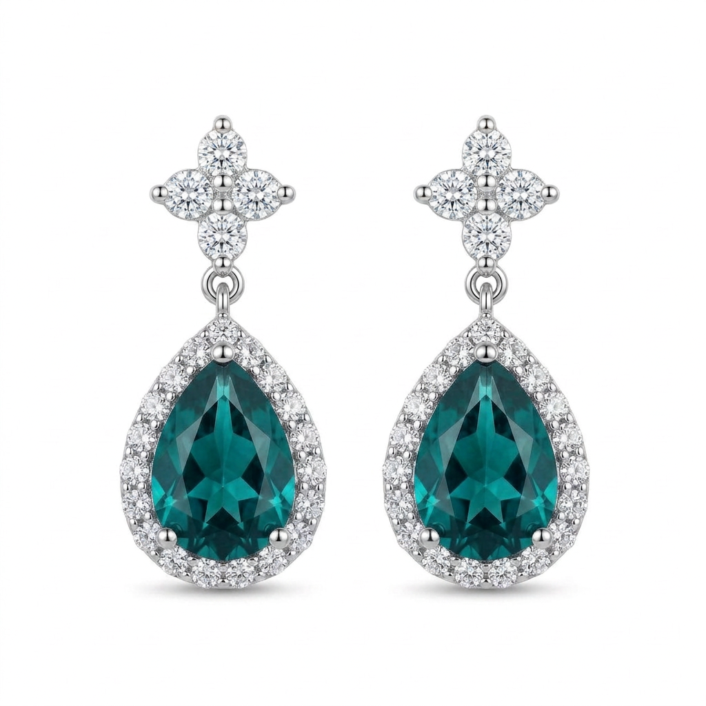 925 Silver Petrol Blue Teardrop Earrings with Zircon