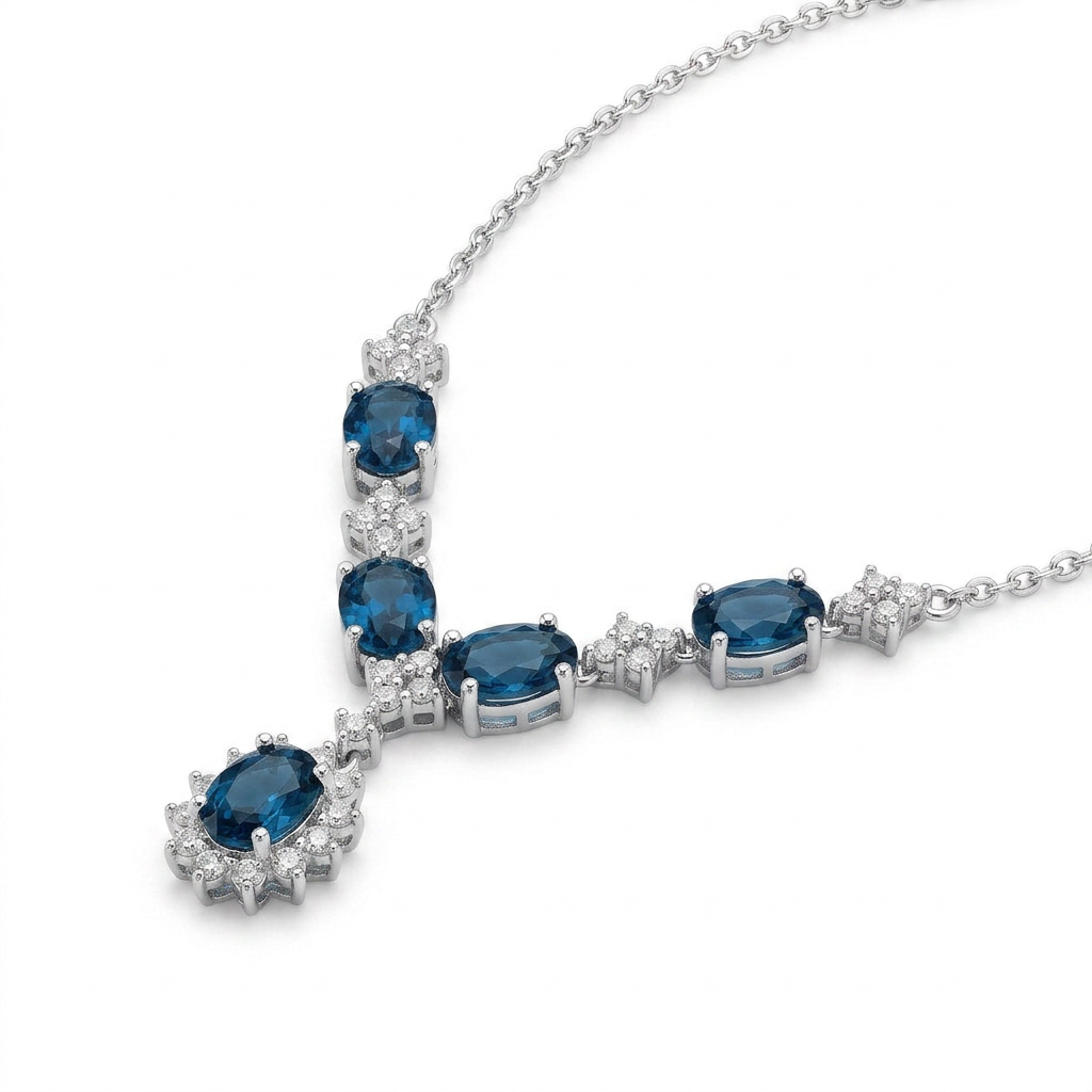 925 Silver Sparkling Blue Stones Necklace