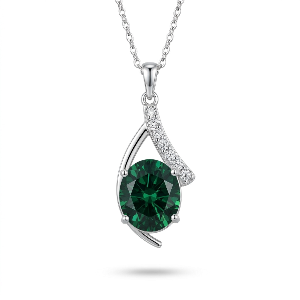 925 Silver Royal Green Teardrop Necklace