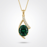 925 Silver Round Green Stone Necklace – Gold Plated