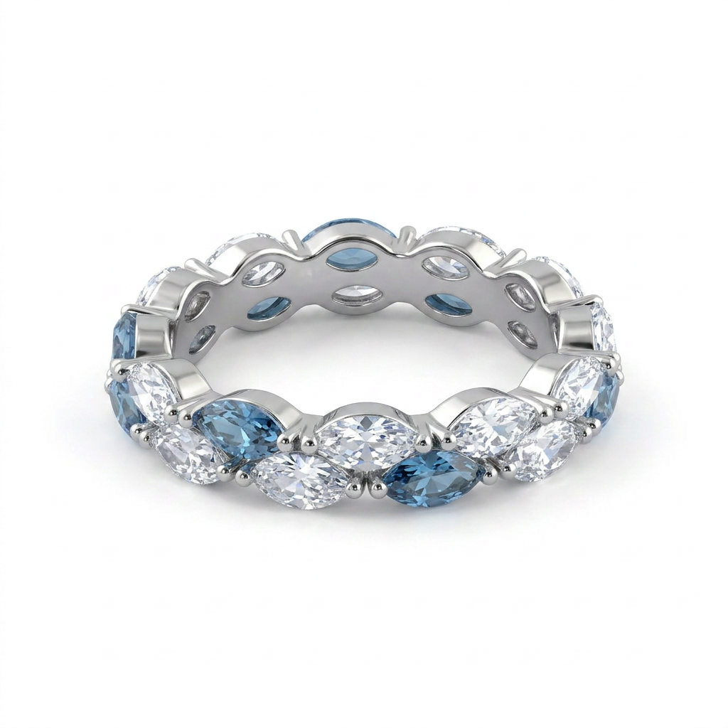 925 Silver Ring Adorned with Sparkling Blue Stones