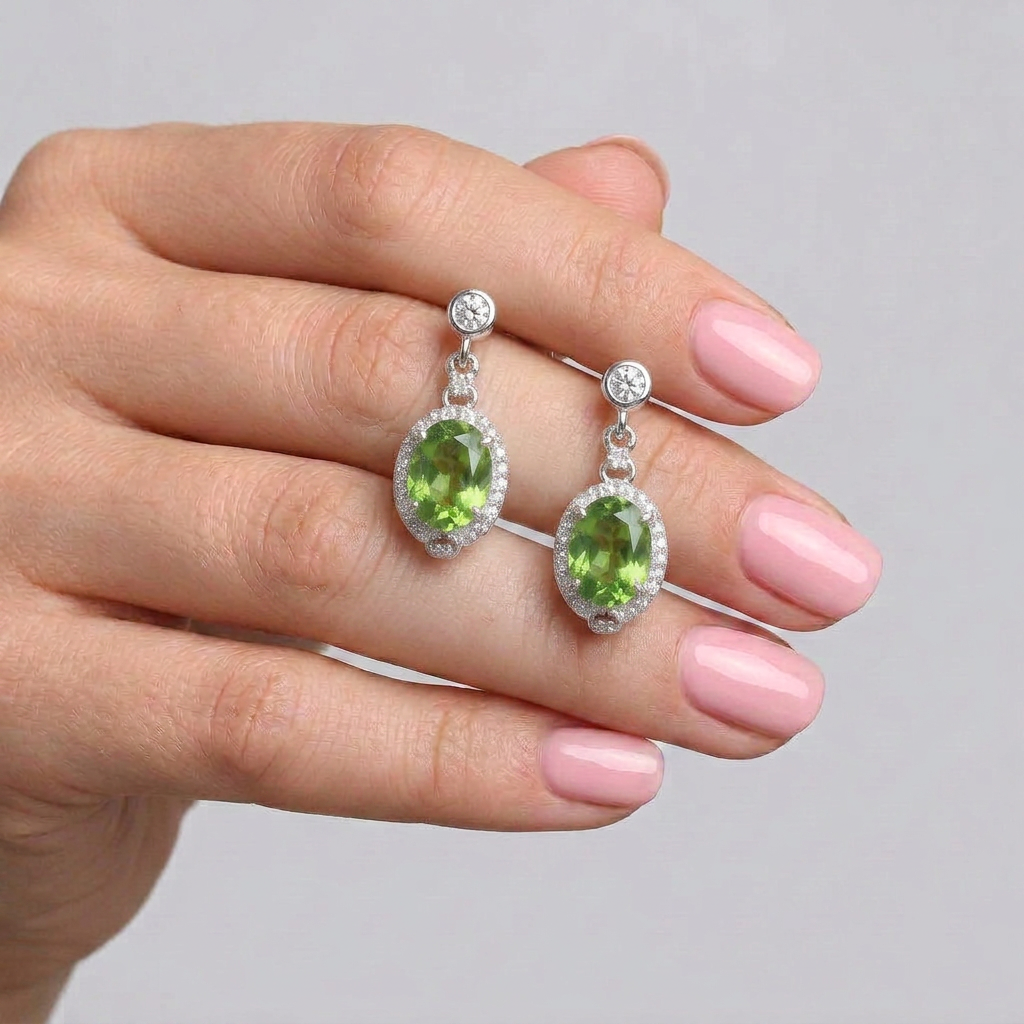 925 Silver Earrings with Elegant Green Stone Design