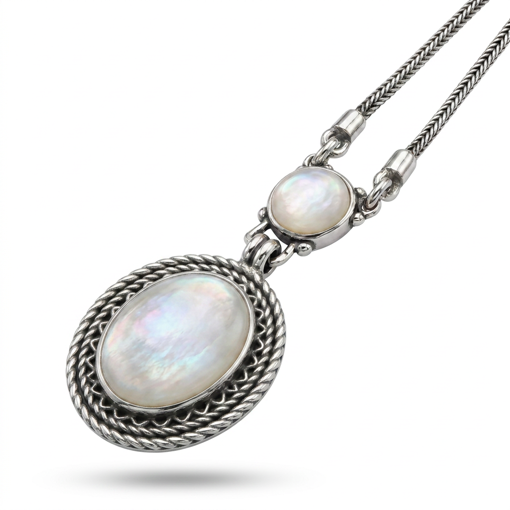 925 Silver Necklace with Oval Mother of Pearl Stone