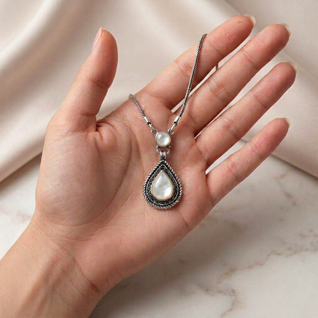 925 Silver Necklace with White Mother of Pearl Stone