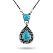 925 Silver Heritage-Inspired Necklace with a Teardrop Turquoise Stone