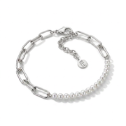 Paperclip Link Pearl Bracelet in 925 Silver