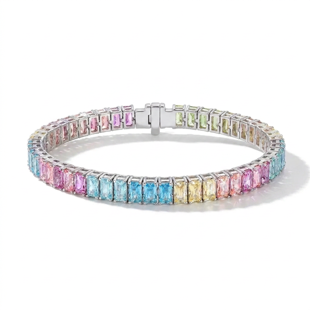 Elegant 925 Silver Bracelet with Colorful Stones Design