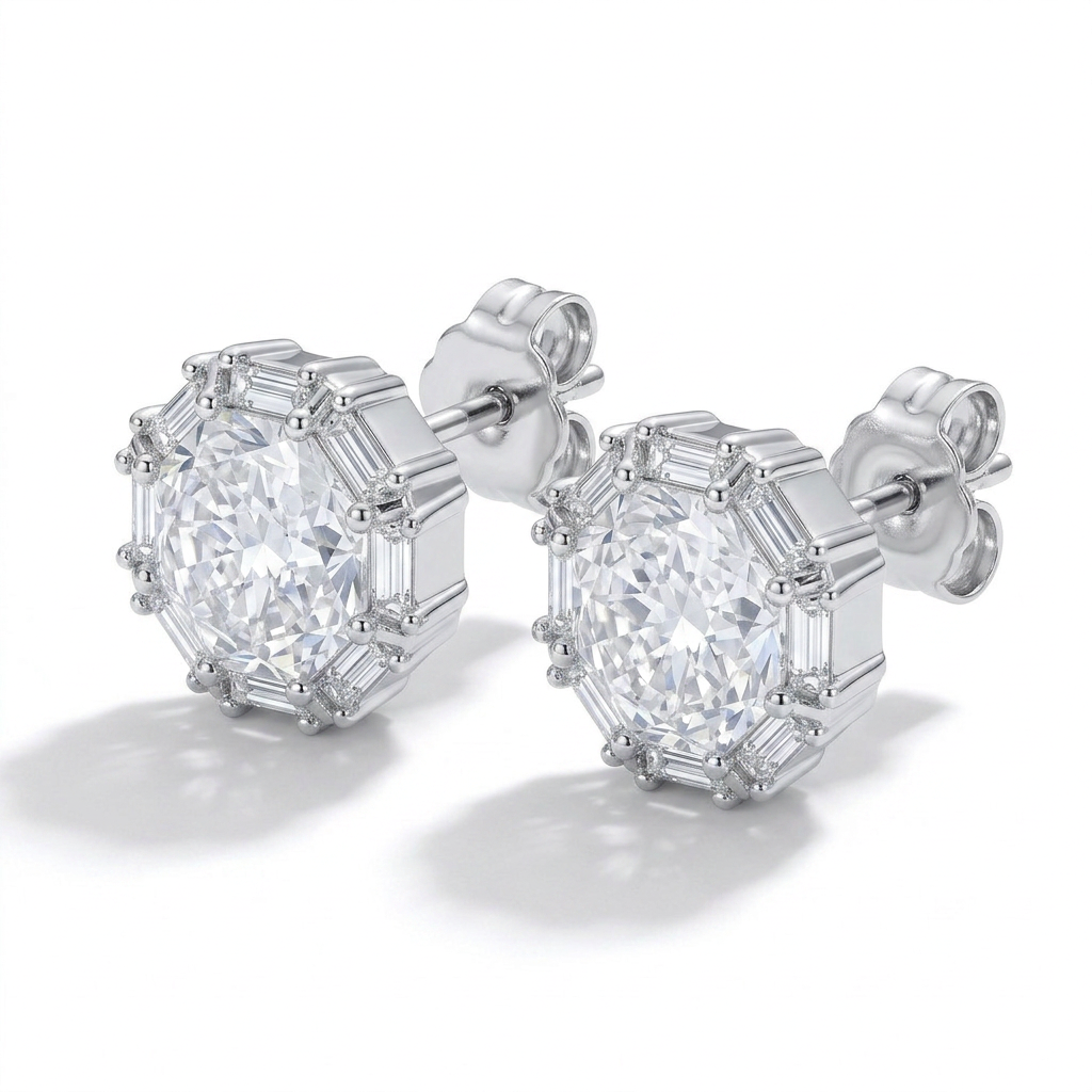 925 Silver Screw Back Earrings with a Shiny Round Stone
