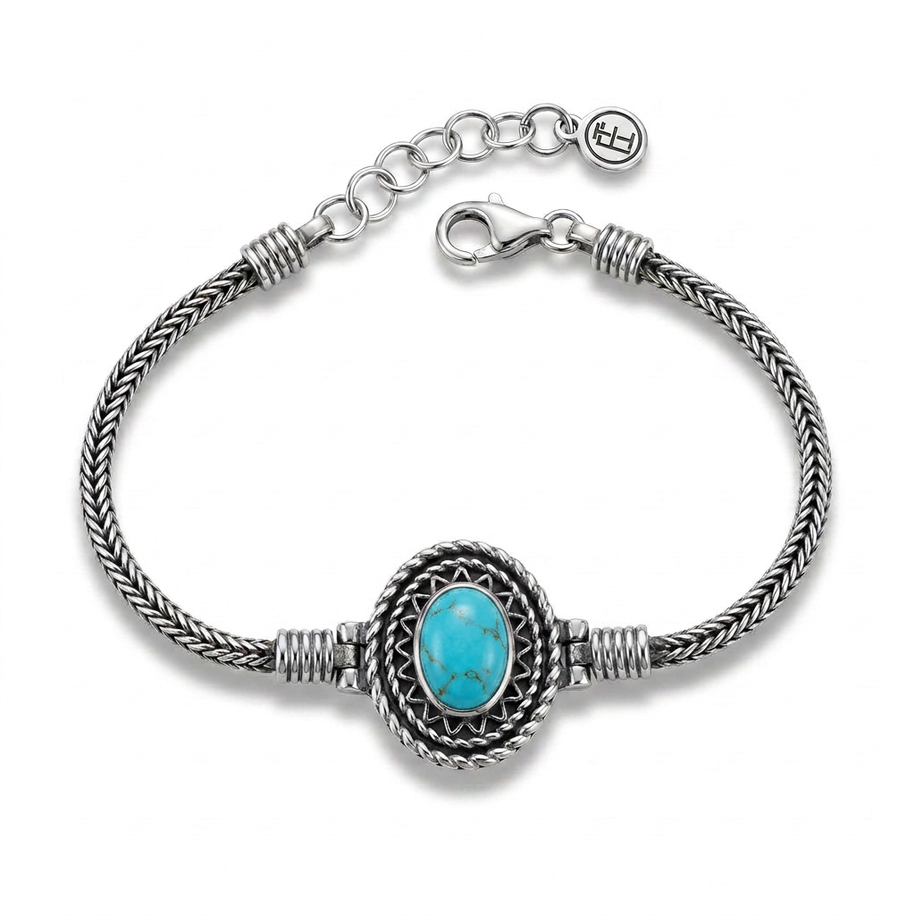 925 Silver Bracelet with Oval Turquoise Stone