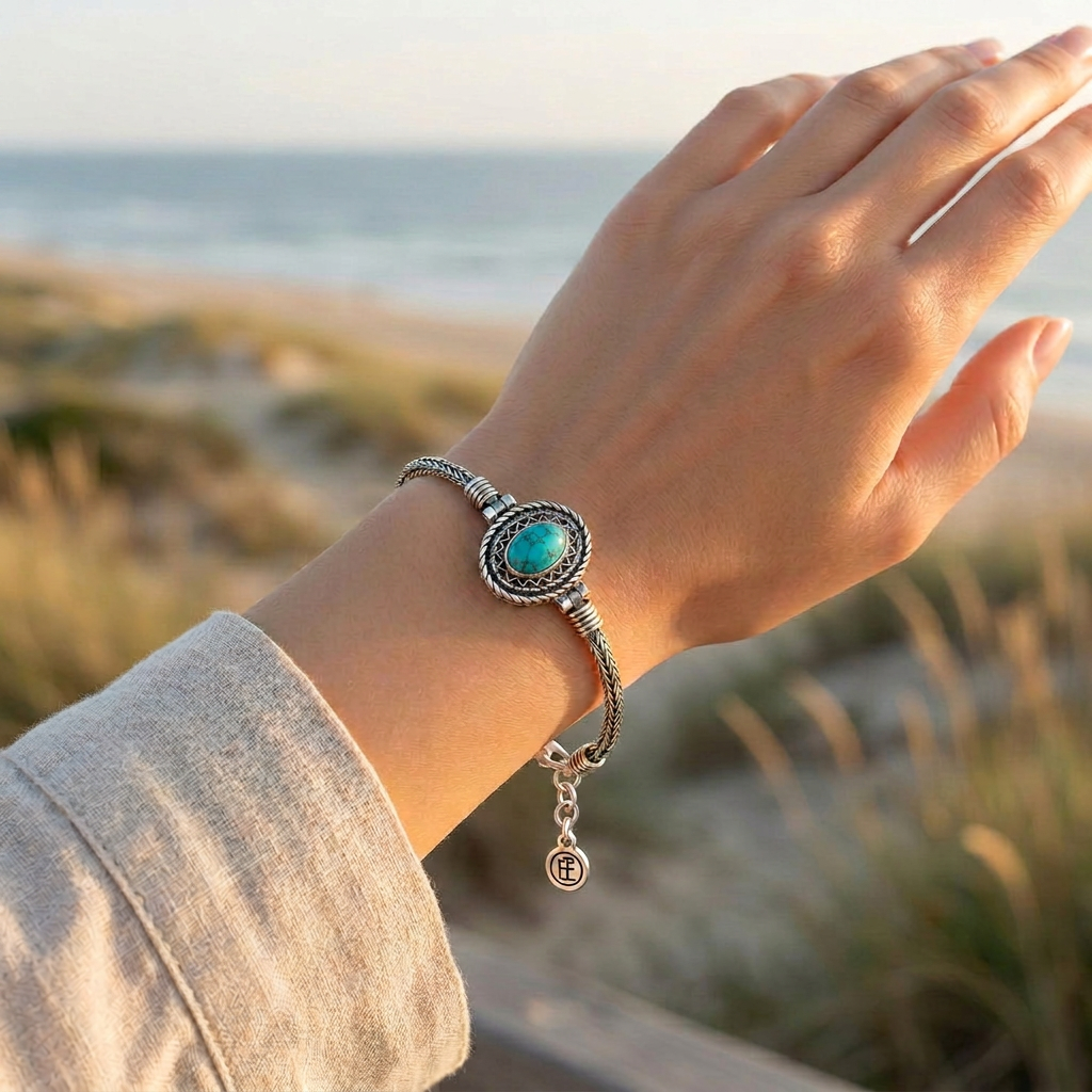 925 Silver Bracelet with Oval Turquoise Stone