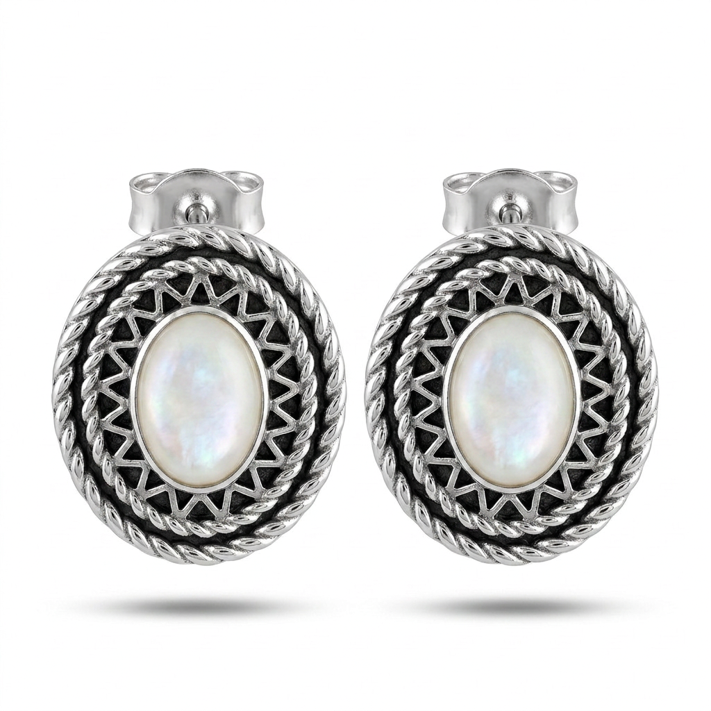 925 Silver Oval Pearl Earrings with an Elegant Design